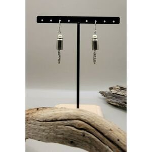 Up-Cycled Brass | Clear Gemstone Teardrop Pendant Silver Bullet Shell Earrings